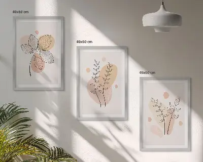 Set de 3 cuadros para salón con dibujos de plantas al pastel