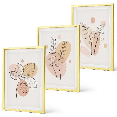 Set de 3 cuadros para salón con dibujos de plantas al pastel