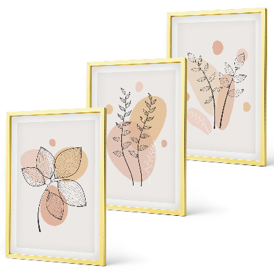 Set de 3 cuadros para salón Dibujos de plantas al pastel