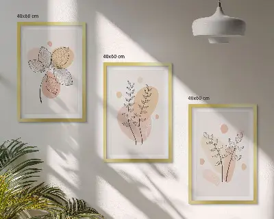 Set de 3 cuadros para salón con dibujos de plantas al pastel