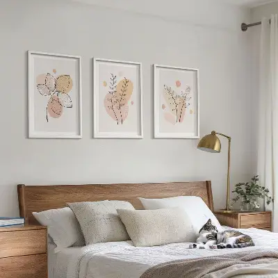 Set de 3 cuadros para salón con dibujos de plantas al pastel