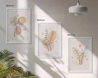 Set de 3 cuadros para salón con dibujos de plantas al pastel