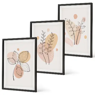 Set de 3 cuadros para salón con dibujos de plantas al pastel