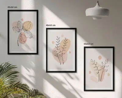 Set de 3 cuadros para salón con dibujos de plantas al pastel