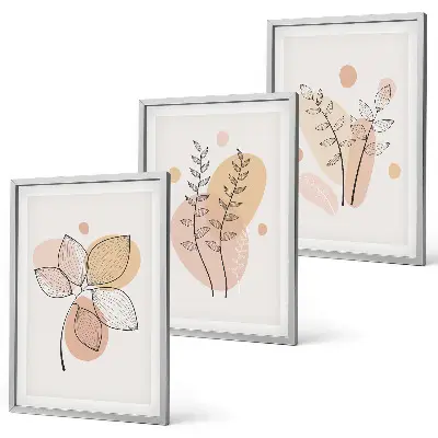 Set de 3 cuadros para salón con dibujos de plantas al pastel