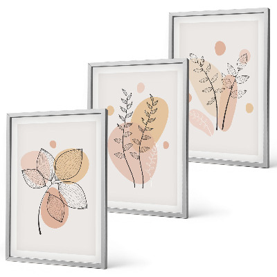 Set de 3 cuadros para salón Dibujos de plantas al pastel
