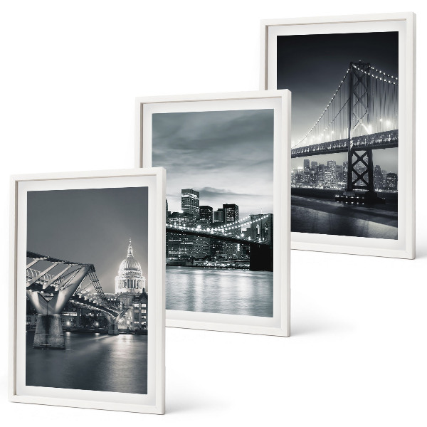 Juego de 3 cuadros Puentes, arquitectura urbana, gris