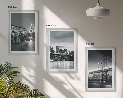 Juego de 3 cuadros con diseño de puentes de arquitectura urbana en tonos grises