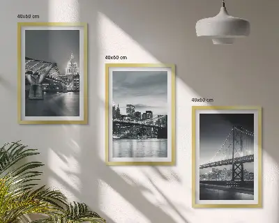 Juego de 3 cuadros con diseño de puentes de arquitectura urbana en tonos grises