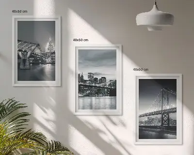 Juego de 3 cuadros con diseño de puentes de arquitectura urbana en tonos grises