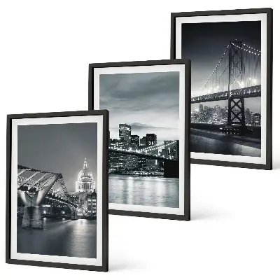 Juego de 3 cuadros con diseño de puentes de arquitectura urbana en tonos grises