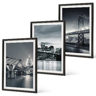 Juego de 3 cuadros Puentes, arquitectura urbana, gris
