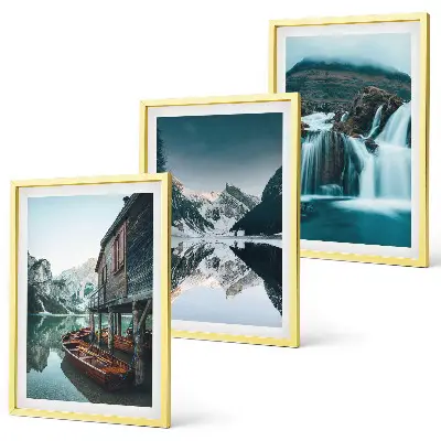 Juego de 3 cuadros con paisajes de montaña, cascada y lago