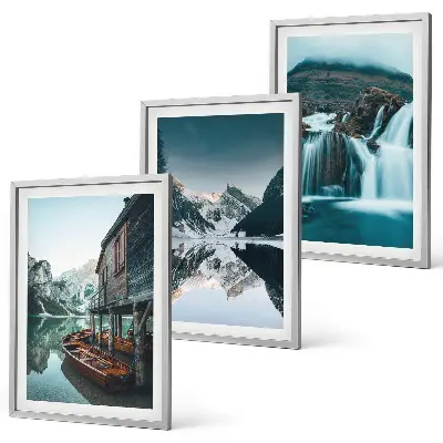 Juego de 3 cuadros con paisajes de montaña, cascada y lago