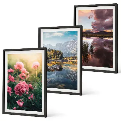 Set de 3 cuadros para salón con diseño de flores, jardín, montañas y agua