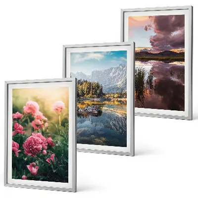 Set de 3 cuadros para salón con diseño de flores, jardín, montañas y agua