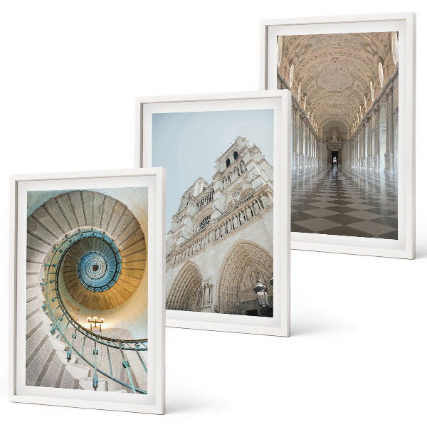 Set de 3 cuadros para salón Escalera de caracol de la fachada de la catedral