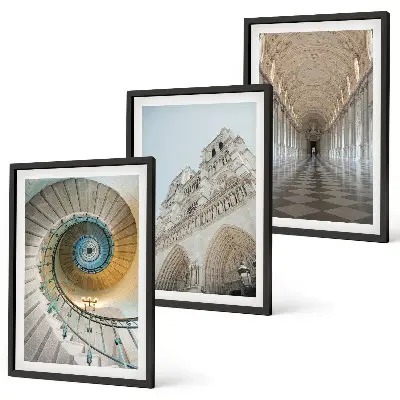 Set de 3 cuadros para salón con la imagen de la escalera de caracol de la fachada de la catedral