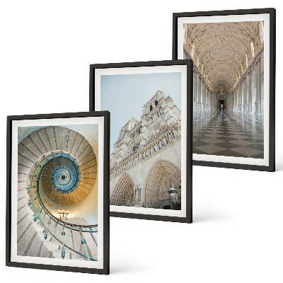 Set de 3 cuadros para salón Escalera de caracol de la fachada de la catedral