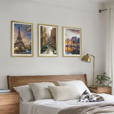 Juego de 3 cuadros con diseño de la Torre Eiffel, Venecia y los canales de Ámsterdam
