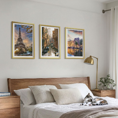 Juego de 3 cuadros Torre Eiffel Venecia Canales de Ámsterdam