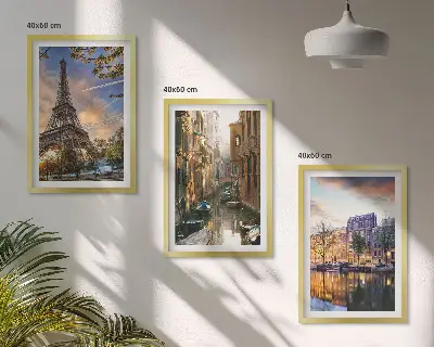 Juego de 3 cuadros con diseño de la Torre Eiffel, Venecia y los canales de Ámsterdam