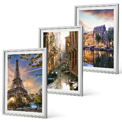 Juego de 3 cuadros Torre Eiffel Venecia Canales de Ámsterdam