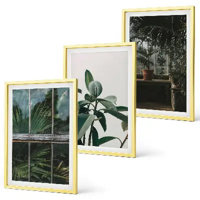 Set de 3 cuadros para salón con diseño de hojas verdes en planta de ventana