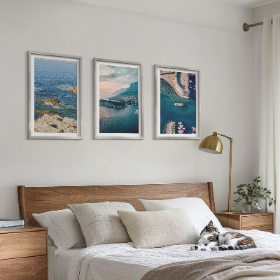 Juego de 3 cuadros Vistas al mar, acantilados, puertos