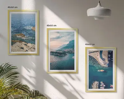 Juego de 3 cuadros con motivos de vistas al mar, acantilados y puertos