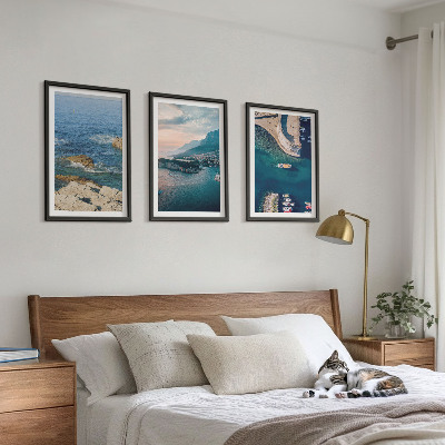 Juego de 3 cuadros Vistas al mar, acantilados, puertos
