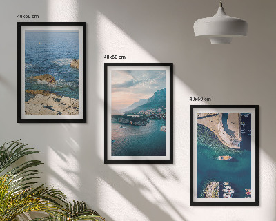 Juego de 3 cuadros Vistas al mar, acantilados, puertos