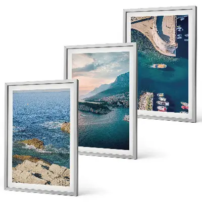 Juego de 3 cuadros con motivos de vistas al mar, acantilados y puertos