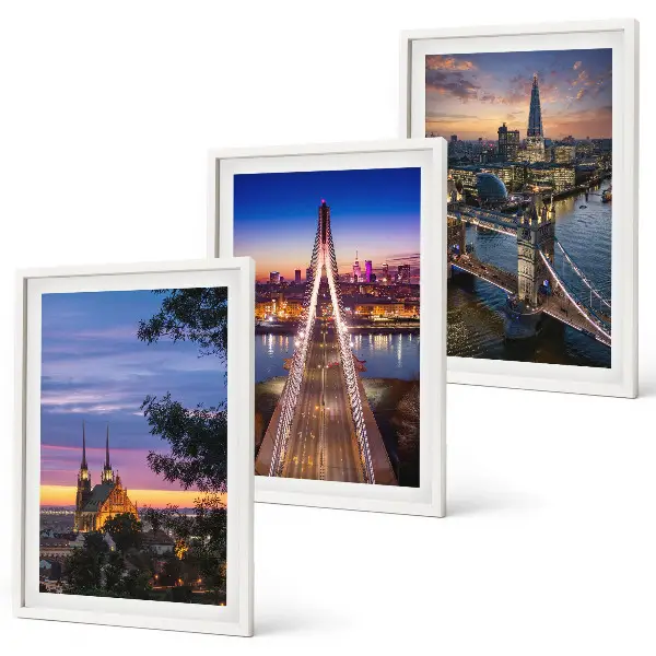 Set de 3 cuadros para salón con vistas de puentes y puestas de sol