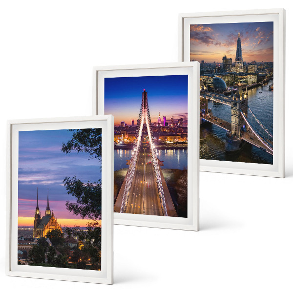 Set de 3 cuadros para salón Vistas de puentes y puestas de sol