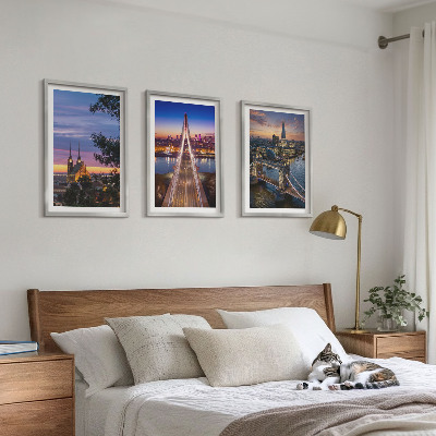 Set de 3 cuadros para salón Vistas de puentes y puestas de sol