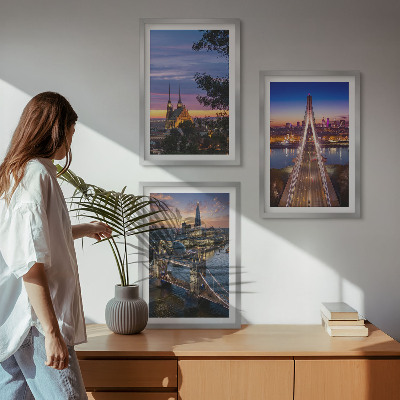 Set de 3 cuadros para salón Vistas de puentes y puestas de sol