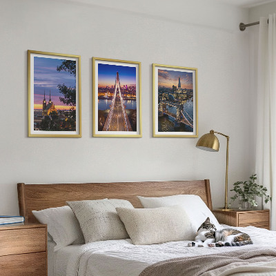 Set de 3 cuadros para salón Vistas de puentes y puestas de sol