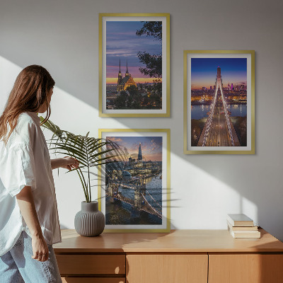 Set de 3 cuadros para salón Vistas de puentes y puestas de sol