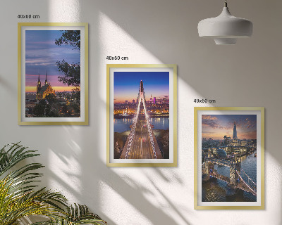 Set de 3 cuadros para salón Vistas de puentes y puestas de sol