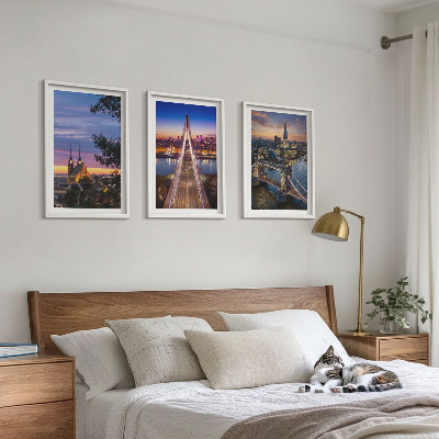 Set de 3 cuadros para salón Vistas de puentes y puestas de sol