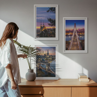 Set de 3 cuadros para salón Vistas de puentes y puestas de sol