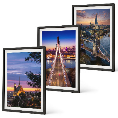 Set de 3 cuadros para salón Vistas de puentes y puestas de sol