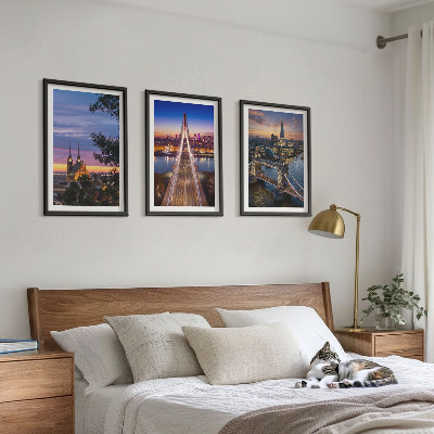Set de 3 cuadros para salón Vistas de puentes y puestas de sol