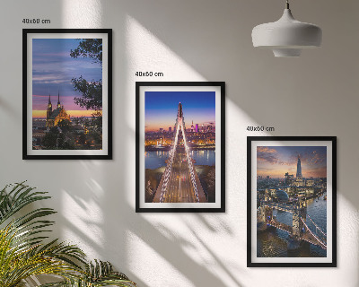 Set de 3 cuadros para salón Vistas de puentes y puestas de sol