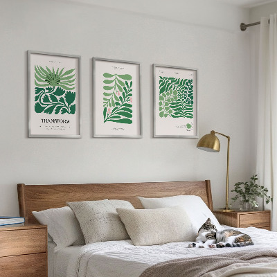 Set de 3 cuadros para salón Formas de plantas de hojas verdes