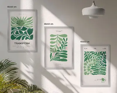 Set de 3 cuadros para salón con diseño de formas de plantas de hojas verdes