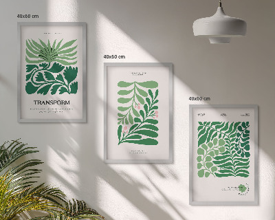 Set de 3 cuadros para salón Formas de plantas de hojas verdes