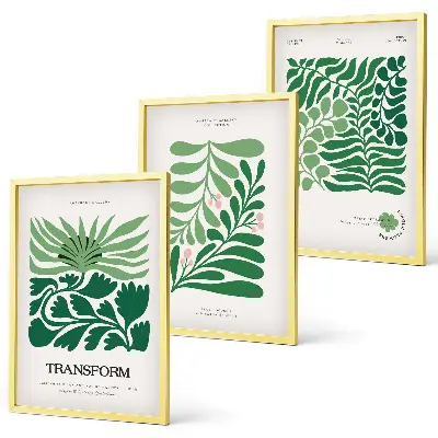 Set de 3 cuadros para salón con diseño de formas de plantas de hojas verdes