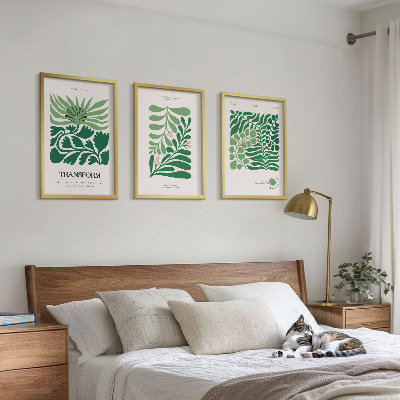 Set de 3 cuadros para salón Formas de plantas de hojas verdes